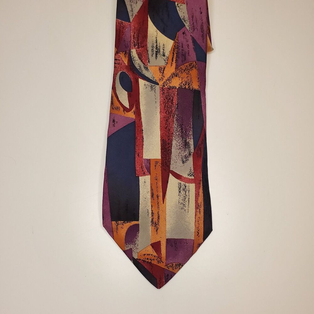 Torriani Men's 60" Silk Neck Tie Purple Navy Gray Burgundy Copper Abstract Print